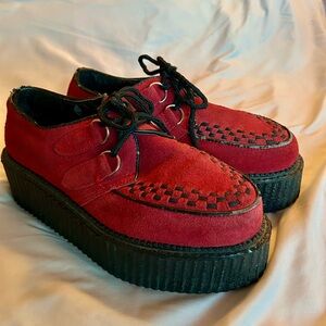 Demonia Red Suede Platform Creeper Shoes